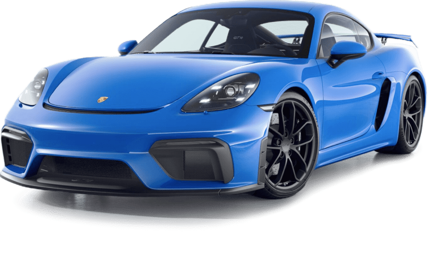 A blue Porsche sports car on a white background